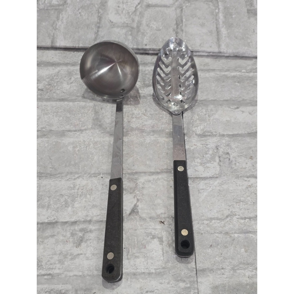Vintage EKCO USA 2 Flint Arrowhead Stainless Soup‎ Gravy and Slotted Spoons